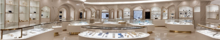 Interior of a luxury jewelry showroom